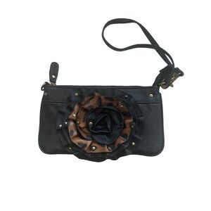 Steve Madden Black Rose Bag Animal Print Lining Wristlet Animal Print Boho